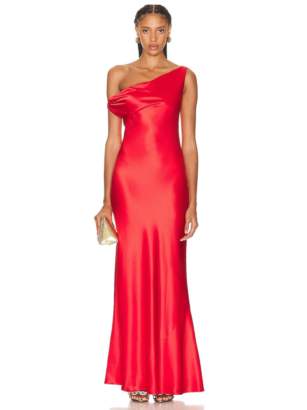 STAUD Ashanti One-Shoulder Red Satin Evening Gown in red rose size XS NEW